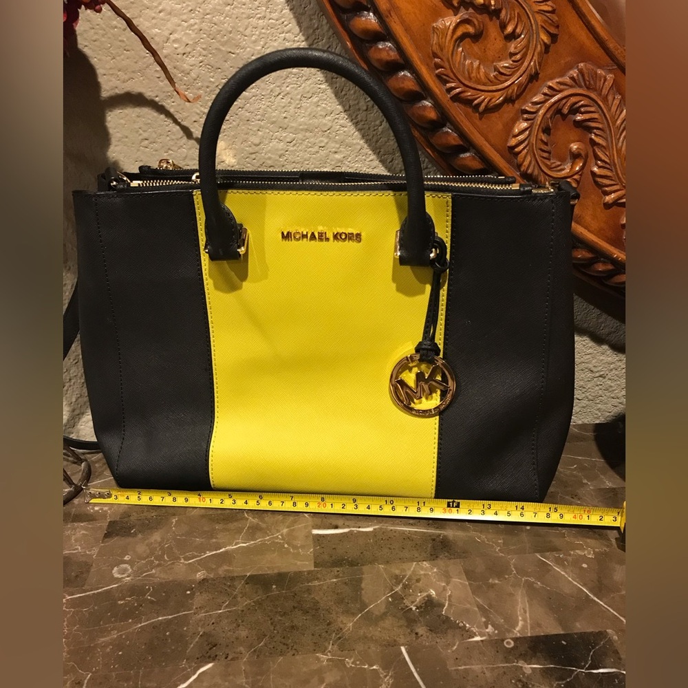 Michael Kors Black and Yellow Satchel with Gold Hardware - Picture 13 of 13